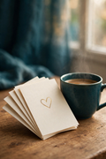 The Compliment Deck cover — cream cards with a gold heart beside a coffee mug
