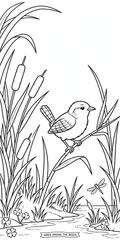 Wren Among the Reeds free coloring page by Wren Martin