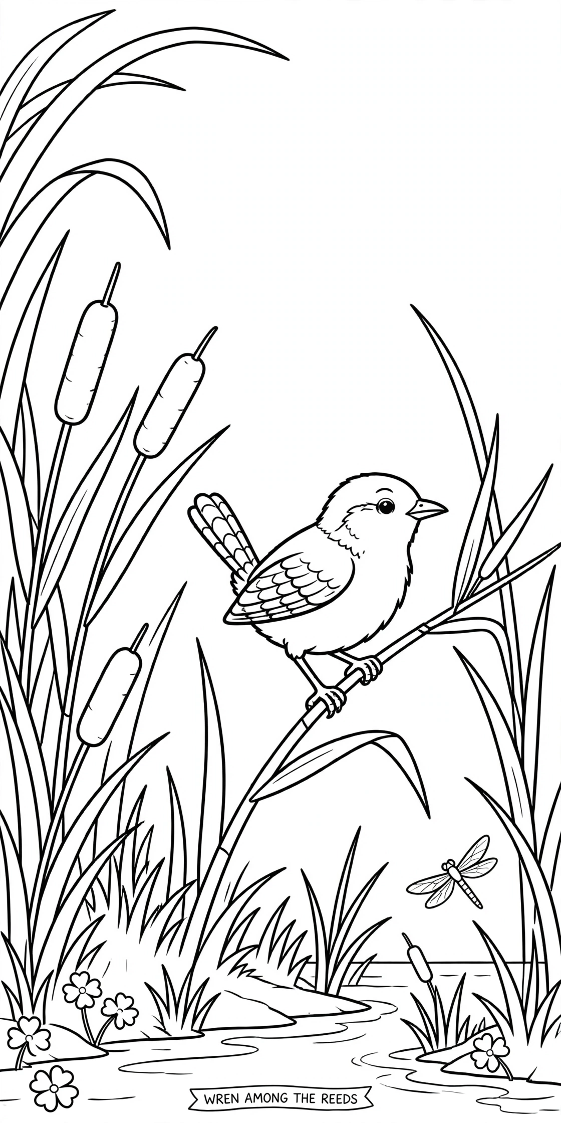 Wren Among the Reeds free coloring page by Wren Martin